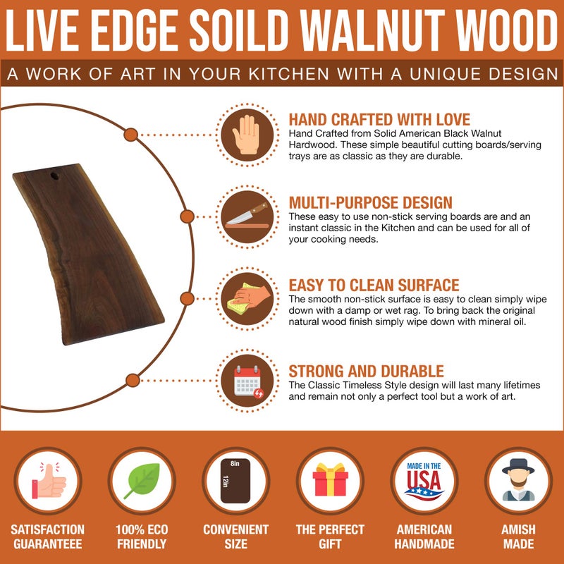 Arbor Down Live Edge Black Walnut Cutting Board, American Amish Handmade, Each Cutting Board is Unique, X Large Cutting Board 10" x 15"â€¦ - Image 2